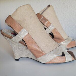 Miz Mooz Tan Leather Wedge Sandal 7